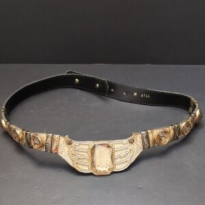 VGT,LeatherRock Elegant Black/ Gold Women's Egyptian Style Belt.